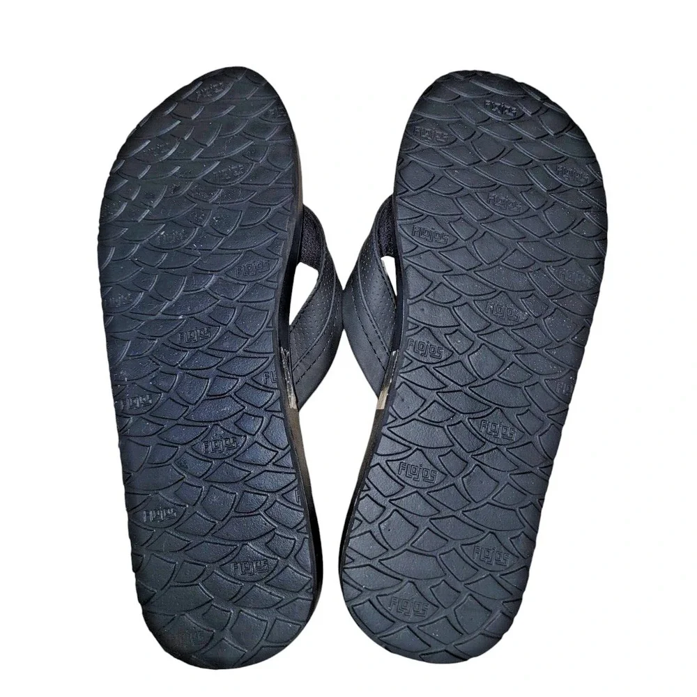 Flojos‎ Levee Men's Flat Sandal Flip Flops Black Fabric Thongs Size 11